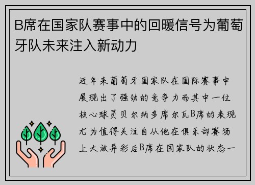 B席在国家队赛事中的回暖信号为葡萄牙队未来注入新动力 B席在国家队赛事中的回暖信号为葡萄牙队未来注入新动力